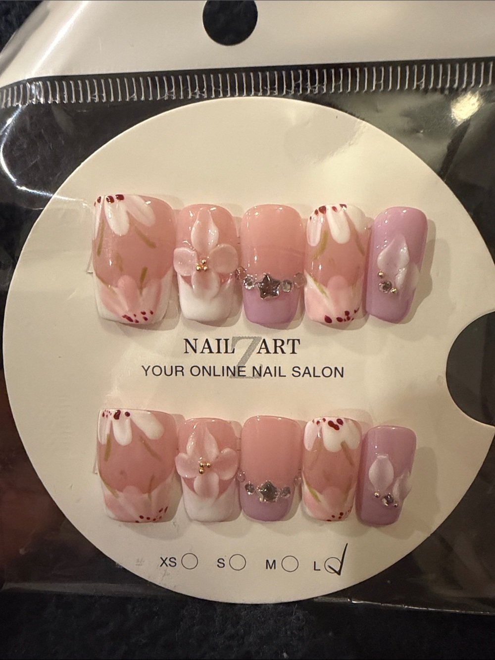 Pink Floral handmade Press-On Nail Set with 3D Flowers